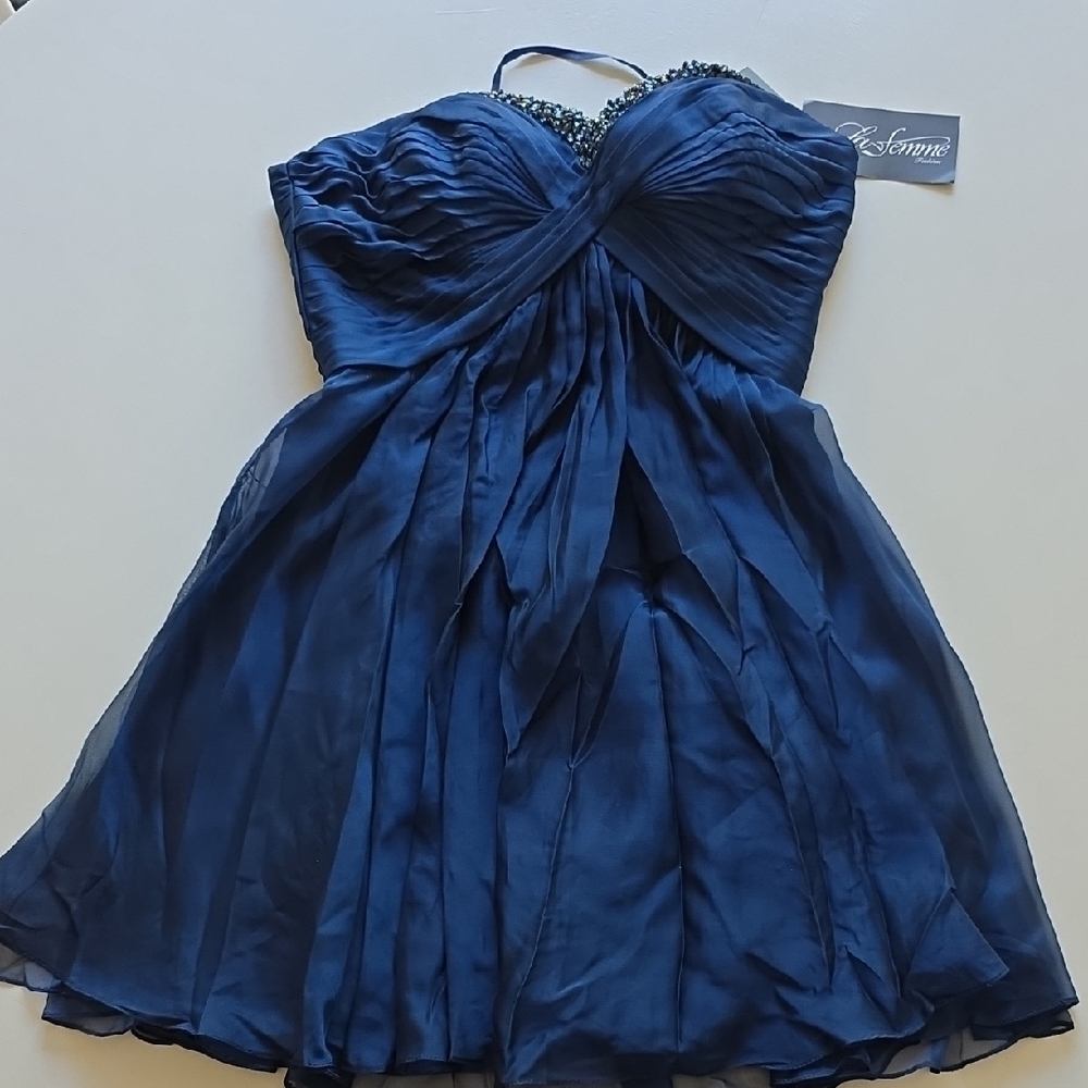 La Femme - Elegant Navy Blue Dress